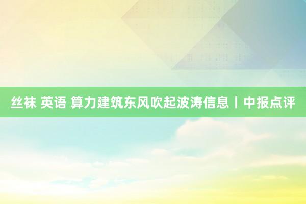 丝袜 英语 算力建筑东风吹起波涛信息丨中报点评