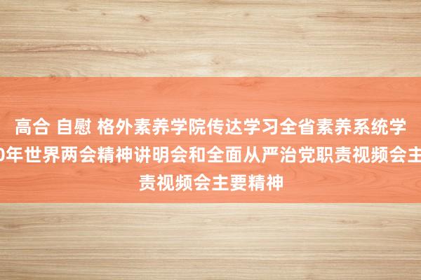 高合 自慰 格外素养学院传达学习全省素养系统学习2020年世界两会精神讲明会和全面从严治党职责视频会主要精神